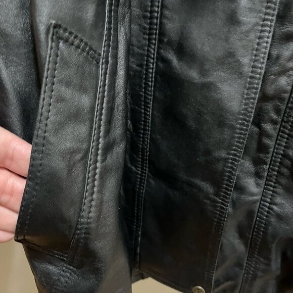 Vintage Gabriel Collection Heavyweight Black Leather Trench Coat Jacket Sz Large - Picture 5 of 9